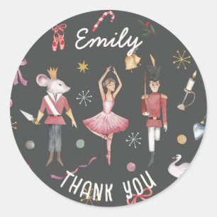 Nutcracker Ballet Ballerina Birthday Thank You Classic Round Sticker