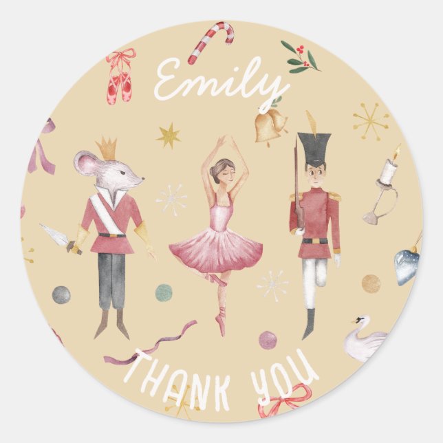 Nutcracker Ballet Ballerina Birthday Thank You Classic Round Sticker (Front)