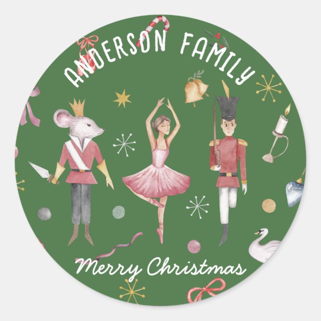 Nutcracker Ballet Ballerina family Christmas Gift Classic Round Sticker (Front)