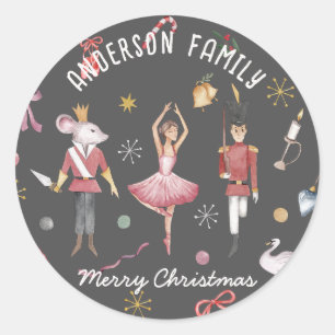 Nutcracker Ballet Ballerina family Christmas Gift Classic Round Sticker