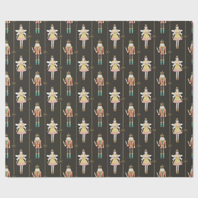 Nutcracker Ballet Ballerina Gold Vintage Christmas Wrapping Paper (Seam)