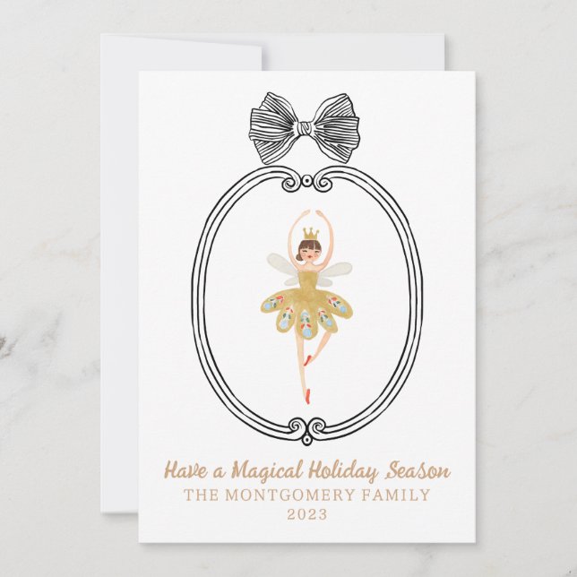 Nutcracker Ballet Bow Crest Christmas Card (Front)