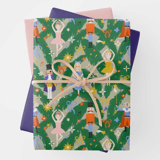 Nutcracker Ballet Bow Royal Christmas Wrapping Paper Sheet (In situ)