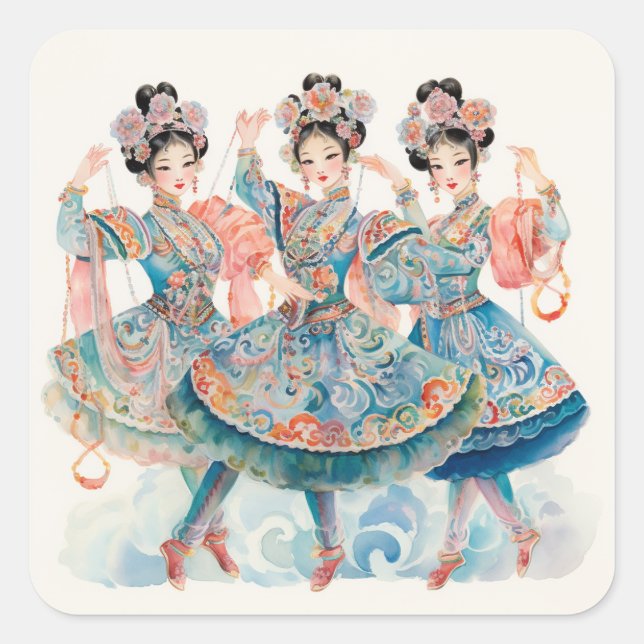 Nutcracker Ballet, Chinese Dancers Square Sticker (Front)