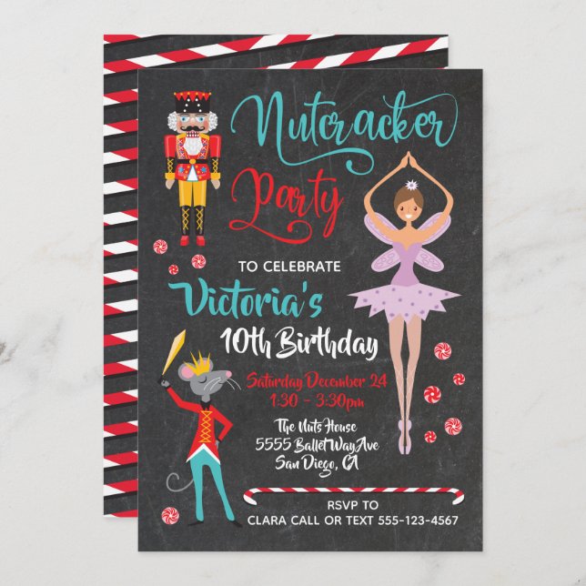 Nutcracker ballet Christmas Birthday Party Invitation (Front/Back)