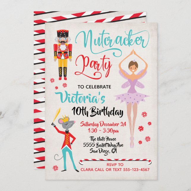 Nutcracker ballet Christmas Birthday Party Invitation (Front/Back)