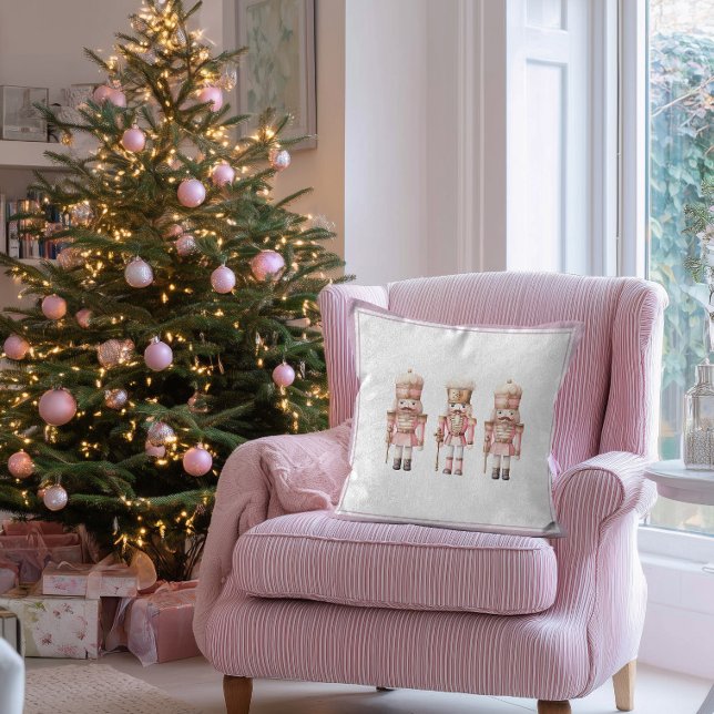 Nutcracker Ballet Christmas Festive Holiday  Cushion (Pink Nutcracker holiday throw pillow for girls)