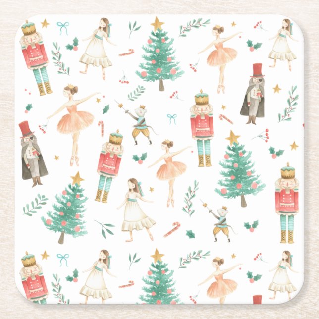 Nutcracker Ballet Christmas Images  Square Paper Coaster (Front)
