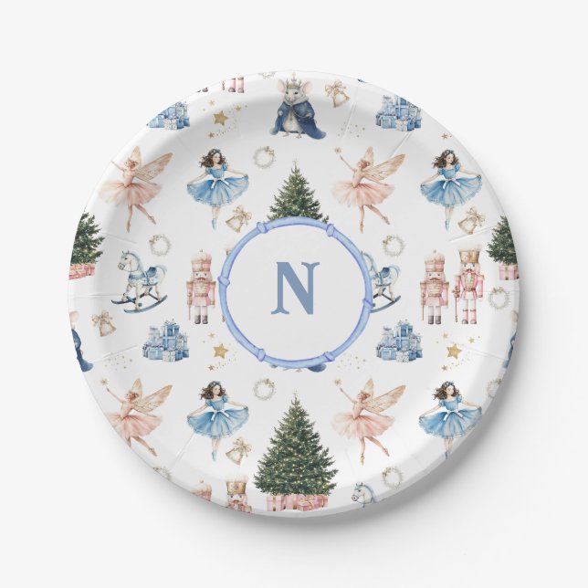 Nutcracker Ballet Christmas Monogrammed  Paper Plate (Front)