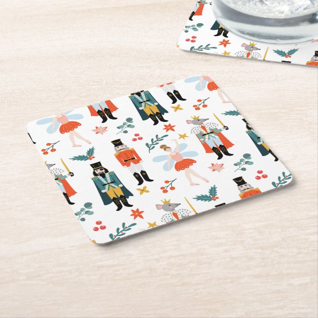 Nutcracker Ballet Christmas Party Square Paper Coaster (Angled)