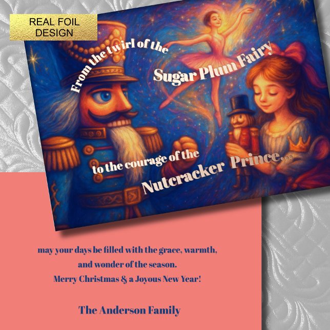 Nutcracker Ballet Christmas Theme Foil Holiday Card (Creator Uploaded)