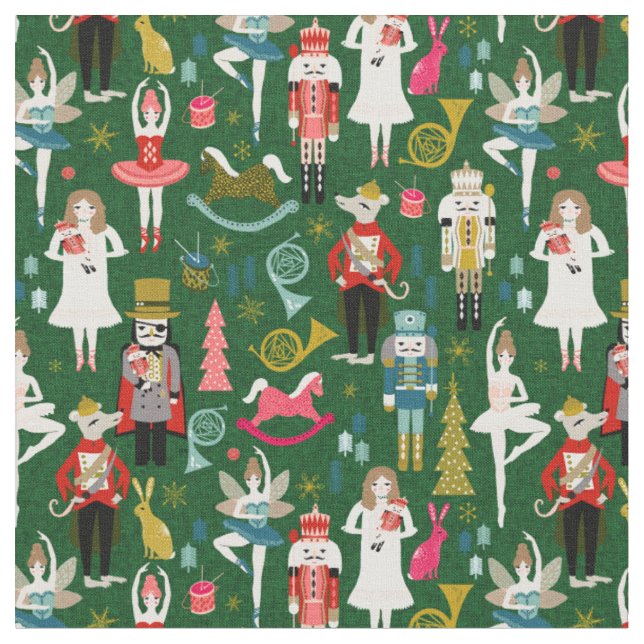Nutcracker Ballet green Fabric (Close Up)