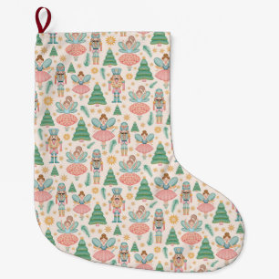 Nutcracker Ballet Holiday Pattern Large Christmas Stocking