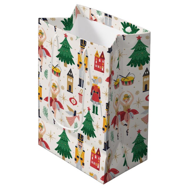 Nutcracker Ballet Holiday Pattern Medium Gift Bag (Front Angled)