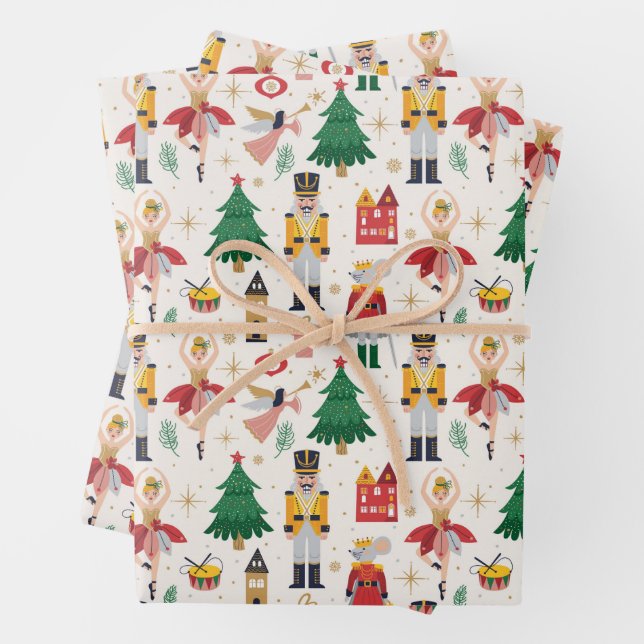 Nutcracker Ballet Holiday Pattern Wrapping Paper Sheet (In situ)