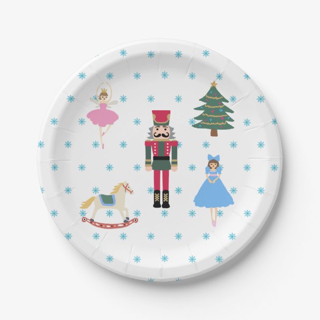 Nutcracker Ballet Illustration Snowflake Napkins Paper Plate (Front)