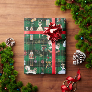 Nutcracker Ballet Merry Christmas Green Plaid Wrapping Paper