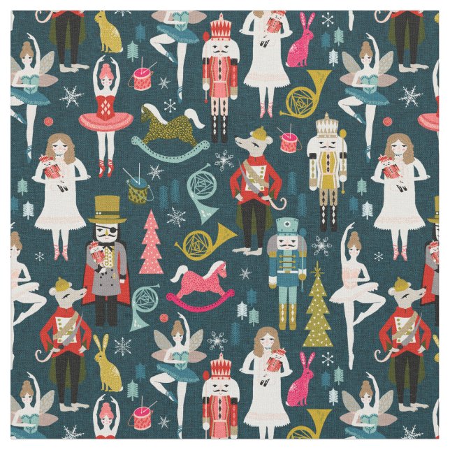 Nutcracker Ballet navy blue Fabric (Close Up)