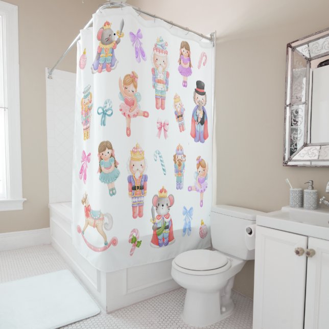 Nutcracker Ballet Pastel Pattern Shower Curtain (In Situ)