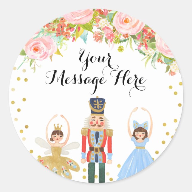 Nutcracker Ballet Pink Flower Thank You sticker (Front)