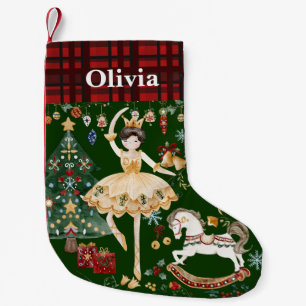 Nutcracker Ballet Sugar Plum Fairy Red Gingham Small Christmas Stocking