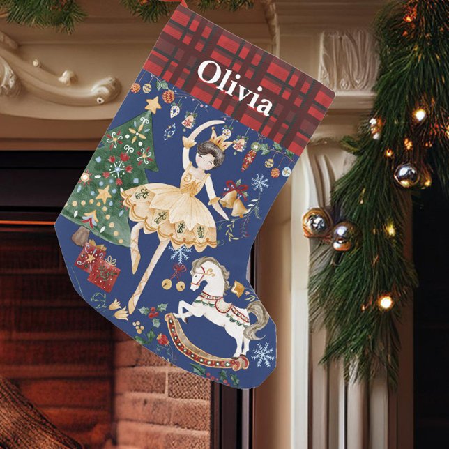 Nutcracker Ballet SugarPlum Fairy Red Gingham Blue Small Christmas Stocking (Creator Uploaded)
