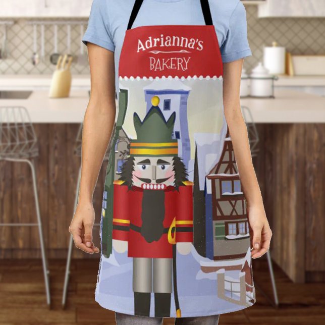Nutcracker, Bavarian German Personalised Red Apron (red nutcracker Christmas apron, personalized bakery gift, kitchen apron with name)