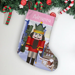 Nutcracker, Bavarian German Pink Personalised  Small Christmas Stocking
