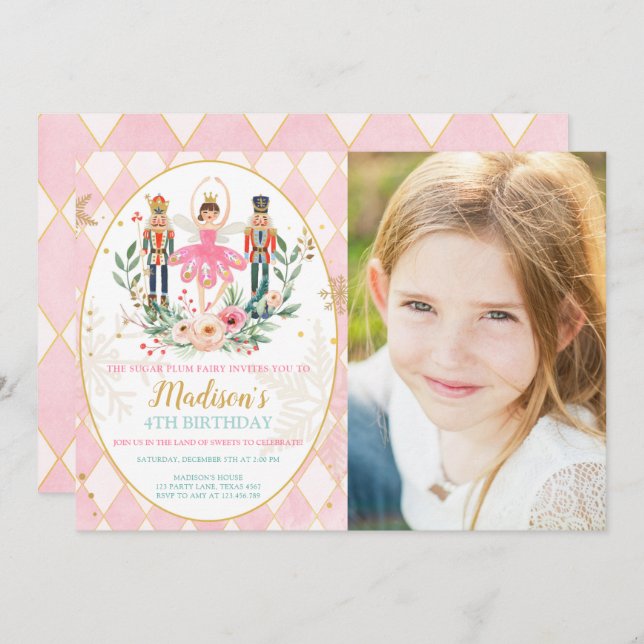 Nutcracker Birthday Girl Ballet Girl Suger Plum Invitation (Front/Back)