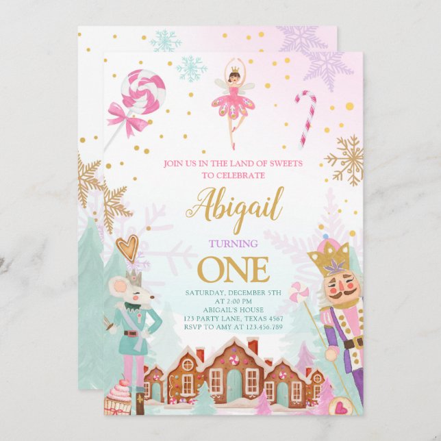 Nutcracker Birthday Girl Land of Sweets Fairy Invi Invitation (Front/Back)