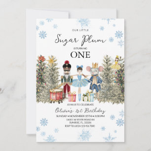 Nutcracker Blue Winter Trees Snowflakes Birthday Invitation