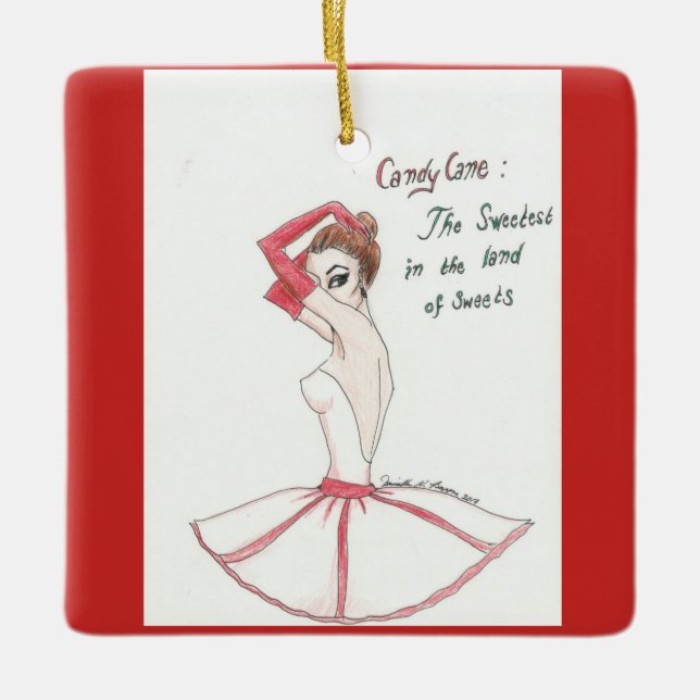 Nutcracker Candy Cane ornament. Ceramic Tree Decoration (Front)