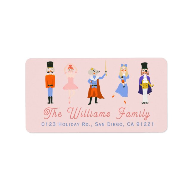 Nutcracker Characters Pink Holiday Address Label (Front)