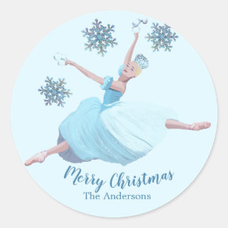 Nutcracker Christmas Ballerina Snowflakes Classic Round Sticker