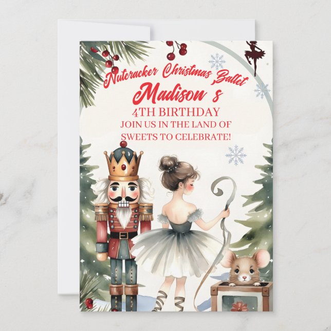 Nutcracker Christmas Ballet Birthday Invitation (Front)