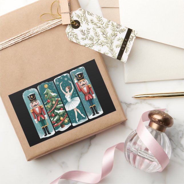 Nutcracker Christmas Ballet Holiday Scene Rectangular Sticker (Gifting)