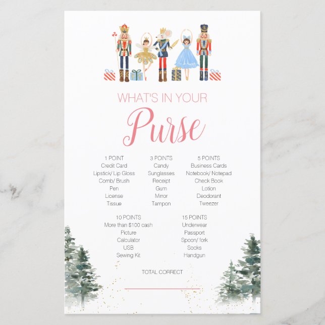 Nutcracker Christmas Bridal Shower Tea Purse Game (Front)