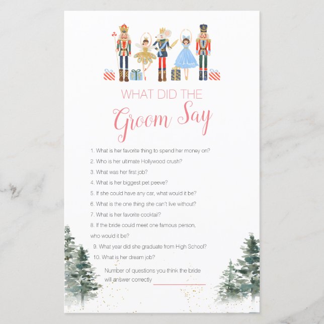 Nutcracker Christmas Bridal Shower What Groom Says (Front)
