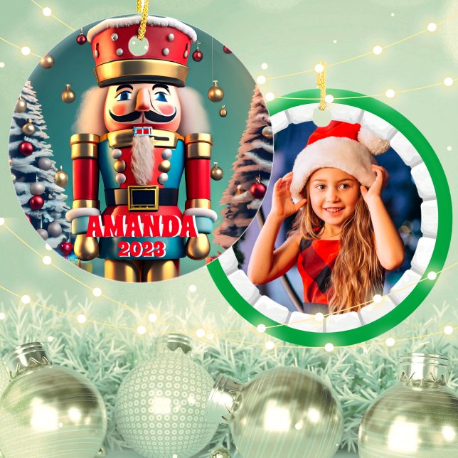 Nutcracker Christmas Personalised Kids Photo Ceramic Ornament (Creator Uploaded)