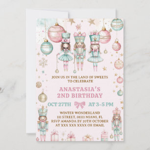 Nutcracker Christmas Pink Girl 2nd Birthday Invitation