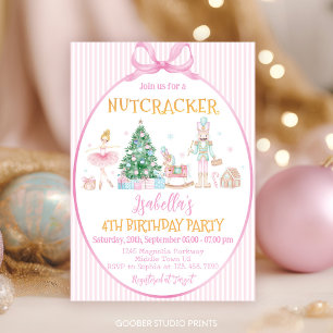 Nutcracker Christmas Pink Girl Birthday Party Invitation