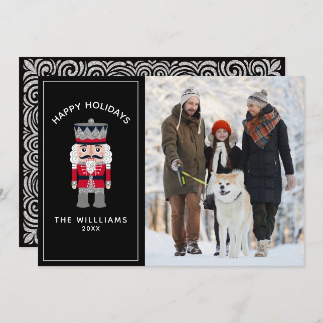 Nutcracker Christmas Red Black Elegant Photo Card (Front/Back)