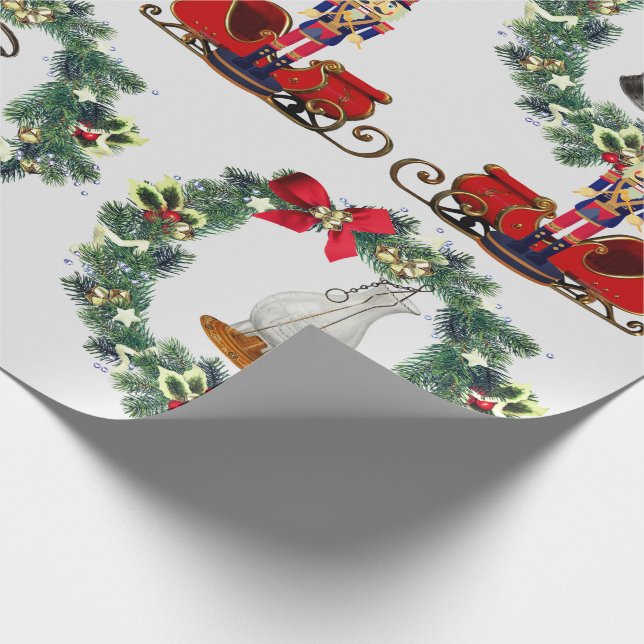 Nutcracker Christmas Sleigh Vintage Lanterns Wrapping Paper (Corner)