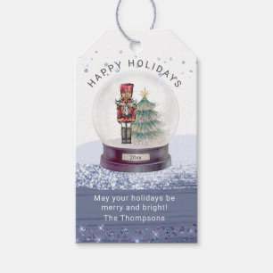 Nutcracker Christmas Snow Globe Happy Holidays Gift Tags