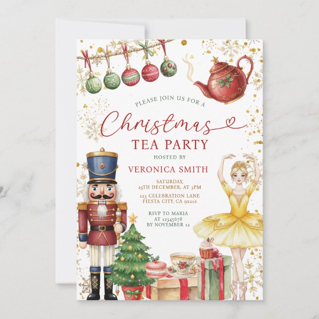 Nutcracker Christmas Tea Party Sweets Ballerina Invitation (Front)