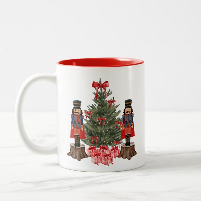 Nutcracker Christmas Tree Red Bow Holiday Mug (Left)