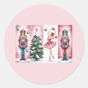Nutcracker Christmas Watercolor Girly Festive Classic Round Sticker