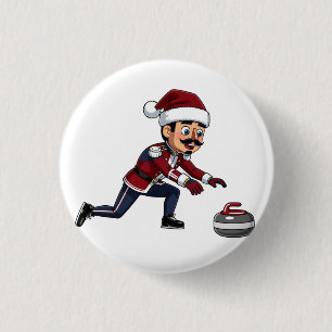 Nutcracker Curling Player Holiday Winter Sports 3 Cm Round Badge
