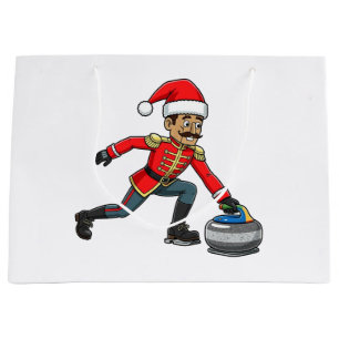 Nutcracker Curling Player Holiday Winter Sports Large Gift Bag