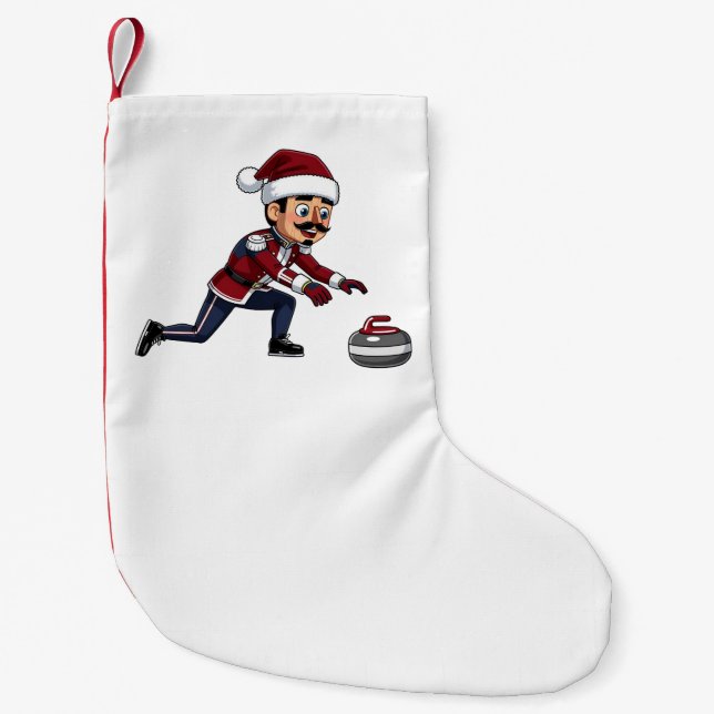  Nutcracker Curling Player Holiday Winter Sports  Small Christmas Stocking (Front)